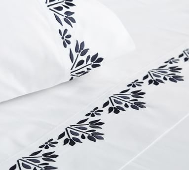 Blossom Embroidered Organic Percale Sheet Set, Queen, Cool Multi - Image 4
