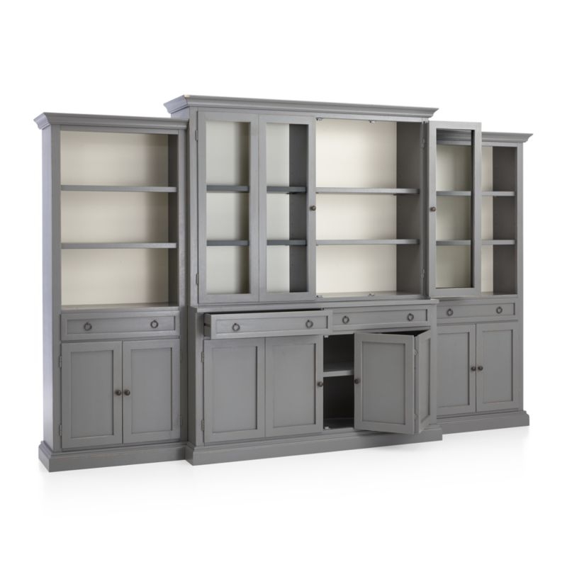 Cameo 4-Piece Modular Grey Glass Door Wall Unit with Storage Bookcases - Image 3