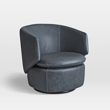 Crescent Swivel Chair, Aspen Leather, Fog, Concealed Supports - Image 3