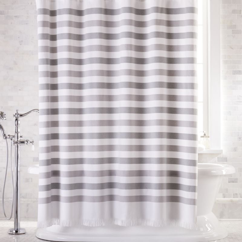 Cedros Grey Stripe Fringe Shower Curtain - Image 1
