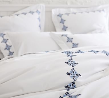 Tile Embroidered Organic Percale Sham, Euro, Cool Multi - Image 4