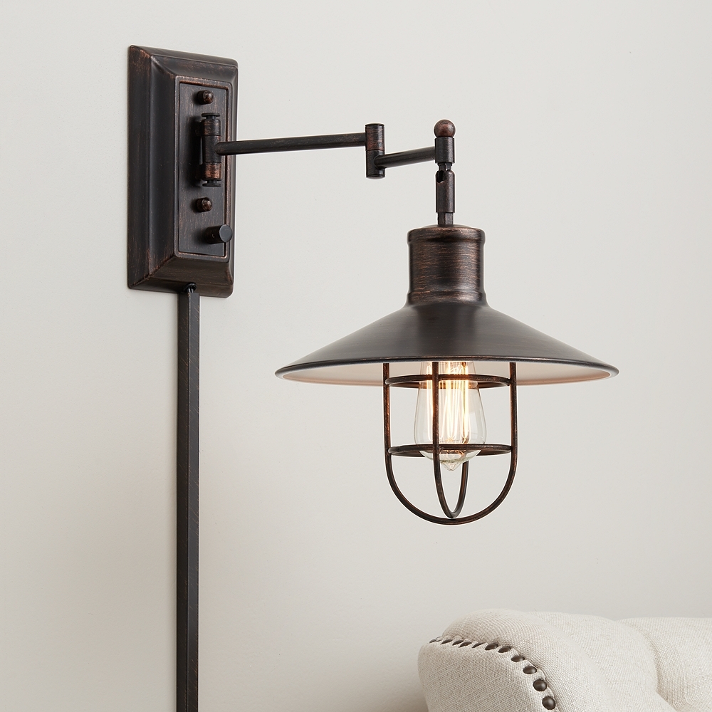 Hektor Brushed Bronze Plug-In Swing Arm Wall Lamp - Style # 19P50 - Image 0