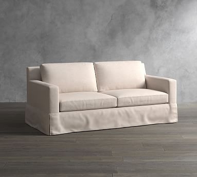 York Square Arm Slipcovered Sofa 80.5", Down Blend Wrapped Cushions, Performance Twill Metal Gray - Image 1
