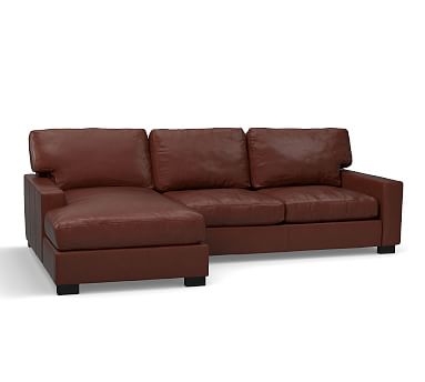 Turner Square Arm Leather Right Arm Loveseat with Chaise Sectional, Down Blend Wrapped Cushions, Signature Whiskey - Image 2
