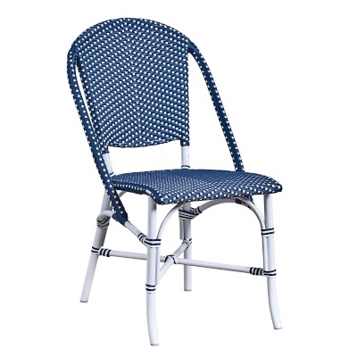 French Bistro Outdoor Dining Side Chair, Aluminum, White, Navy/White - Image 0