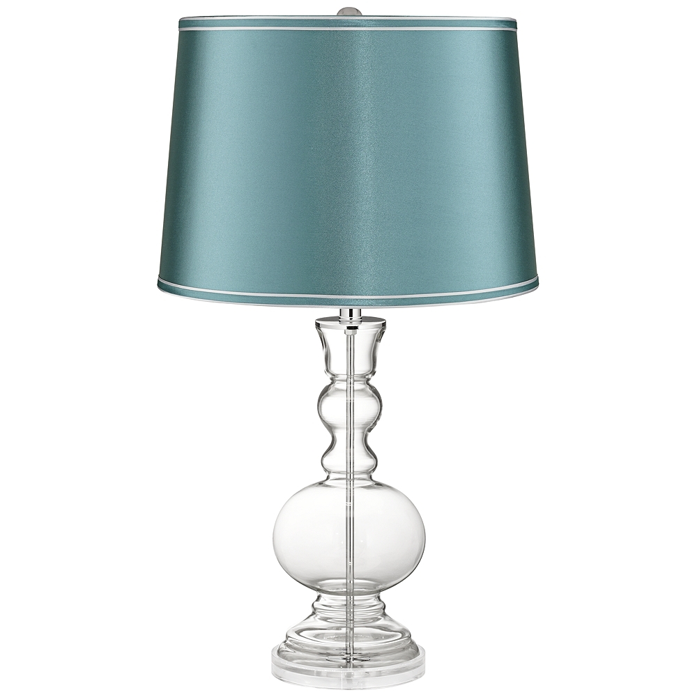 Clear Fillable Glass Teal Satin Shade Apothecary Table Lamp - Style # 62P16 - Image 0