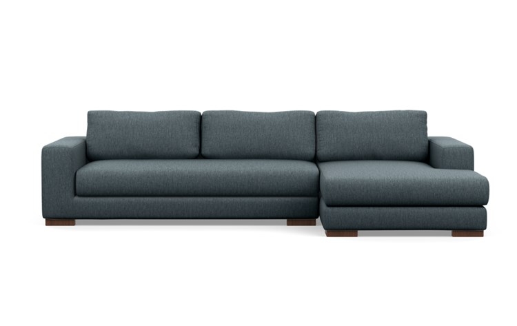 Henry Right Sectional with Blue Rain Fabric, extended chaise, and Oiled Walnut legs - Image 0