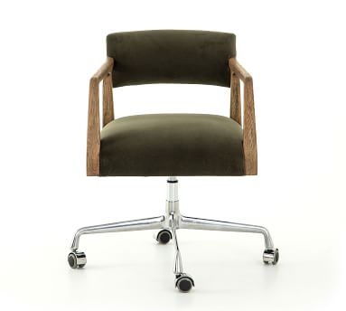 Belden Velvet Desk Chair, Oak, Olive - Image 4