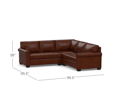York Roll Arm Leather 3-Piece L-Shaped Corner Sectional with Bench Cushion, Polyester Wrapped Cushions, Statesville Espresso - Image 1
