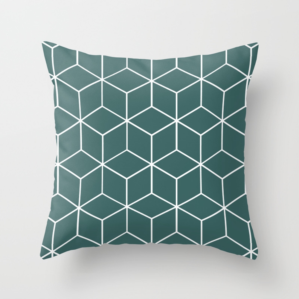 Cube Geometric 03 Teal Throw Pillow by The Old Art Studio - Cover (18" x 18") With Pillow Insert - Outdoor Pillow - Image 0