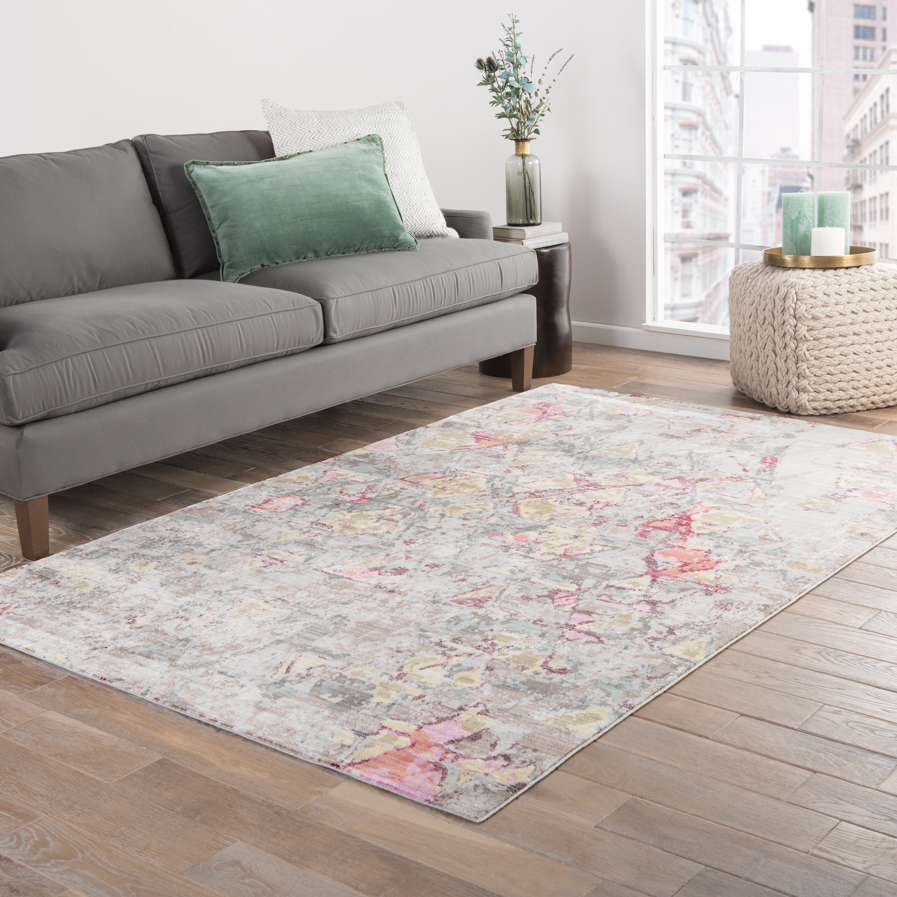 Ixion Abstract Beige/ Pink Area Rug (7.1" X 9.1') - Image 4