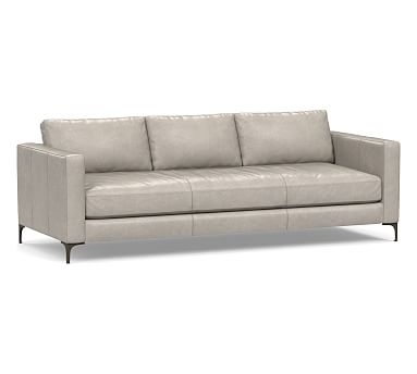 Jake Leather Grand Sofa 95.5" with Bronze Legs, Down Blend Wrapped Cushions, Statesville Pebble - Image 2