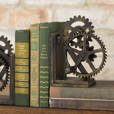 Industrial Gear Sculptural Iron Bookends - Image 0