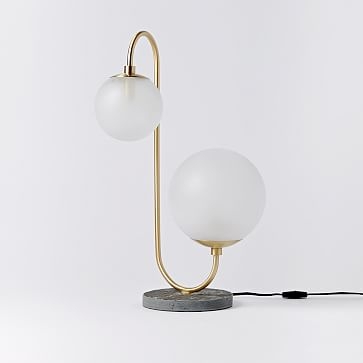 Pelle Asymmetrical Table Lamp, 2-Light, Antique Brass/White - Image 2