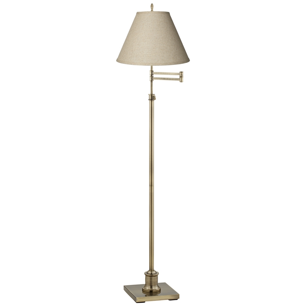 360 Lighting Westbury Burlap and Brass Adjustable Swing Arm Floor Lamp - Image 0