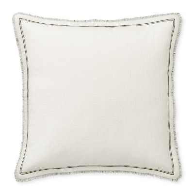 Raw Edge Reversible Linen Pillow Cover, 22" X 22", Olive - Image 0