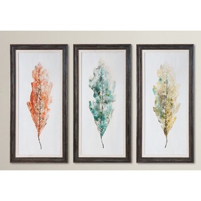 Tricolor Leaves Abstract Art 3 Piece Framed Painting Set - Image 0