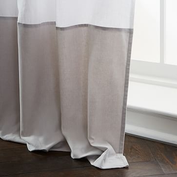 Linen Velvet Colorblock Curtain, White/Frost, 48"X84" - Image 3