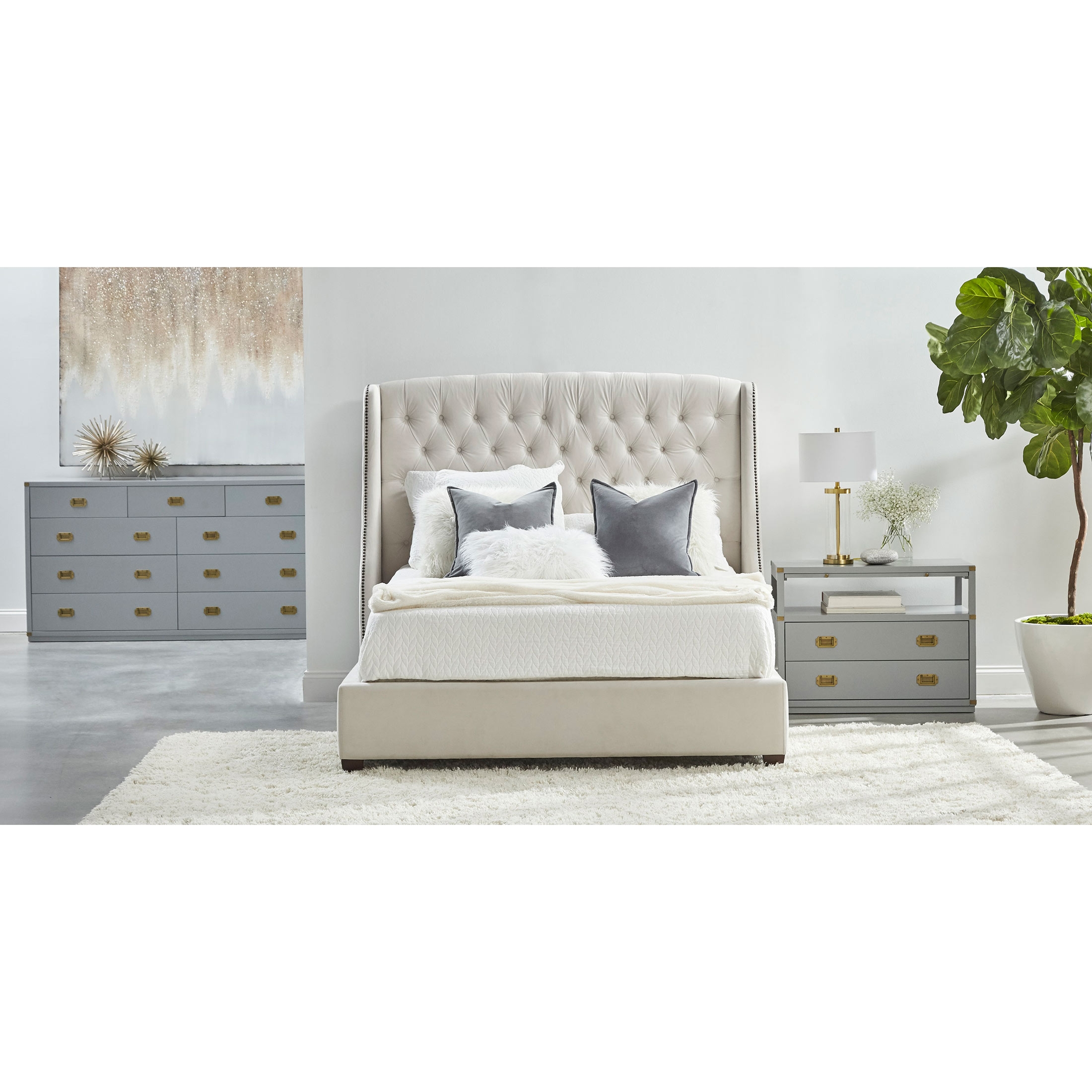 Bobby Modern Classic 2-Drawer Brushed Gold Pulls Dove Grey Nightstand - Image 5