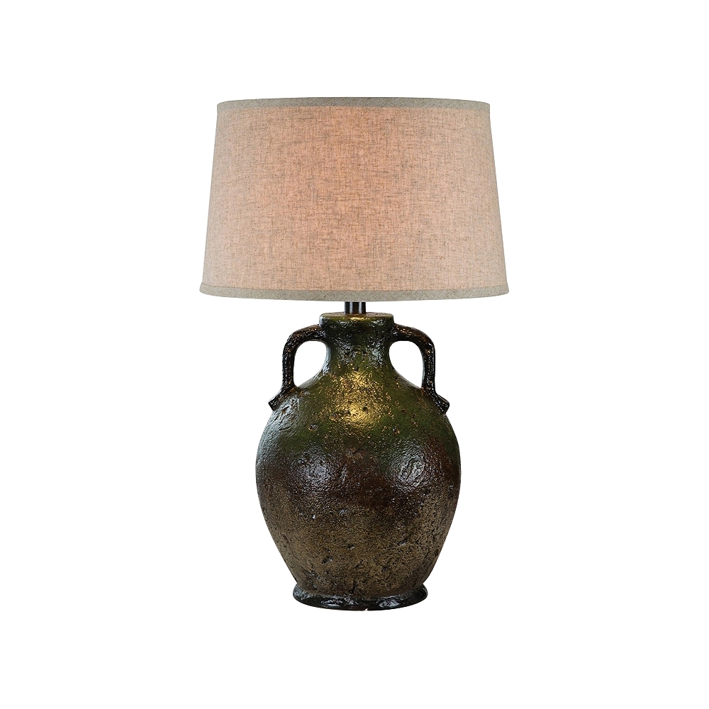 Vellen Green and Brown Hydrocal 2-Handle Jug Table Lamp - Style # 71V61 - Image 0