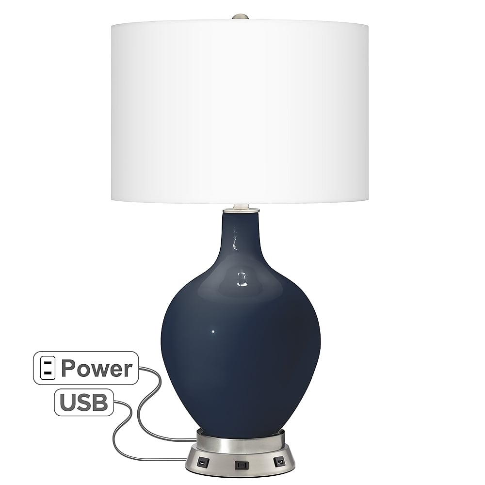 Color Plus Ovo 28 1/2" Naval Blue Table Lamp with USB Workstation Base - Image 0