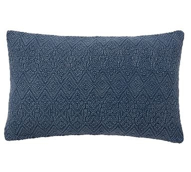 Washed Linen Diamond Lumbar Pillow Cover, 16 x 26", Sailor Blue - Image 0