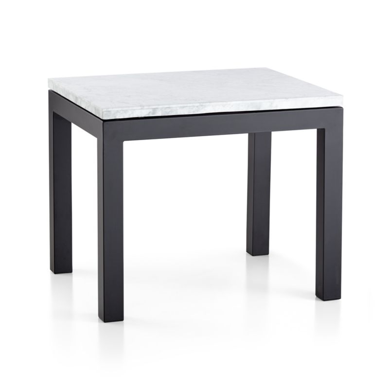 Parsons White Marble Top/ Dark Steel Base 20x24 End Table - Image 2