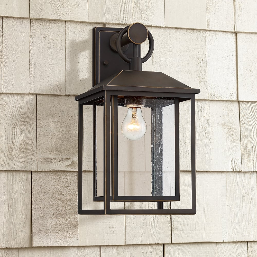 John Timberland Califa 18" Bronze Textured Glass Outdoor Wall Light - Image 0
