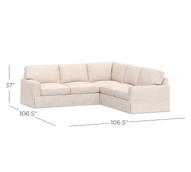 PB Comfort Square Arm Slipcovered 3 Piece L-Shaped Corner Sectional, Down Blend Wrapped Cushions, Performance Twill Metal Gray - Image 3