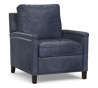 Tyler Square Arm Leather Power Recliner with Nailheads, Down Blend Wrapped Cushions, Statesville Indigo - Image 2
