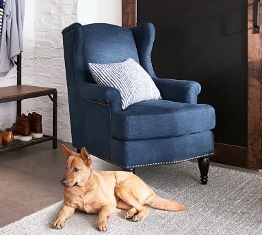 SoMa Delancey Upholstered Wingback Armchair, Polyester Wrapped Cushions, Performance Heathered Tweed Pebble - Image 3