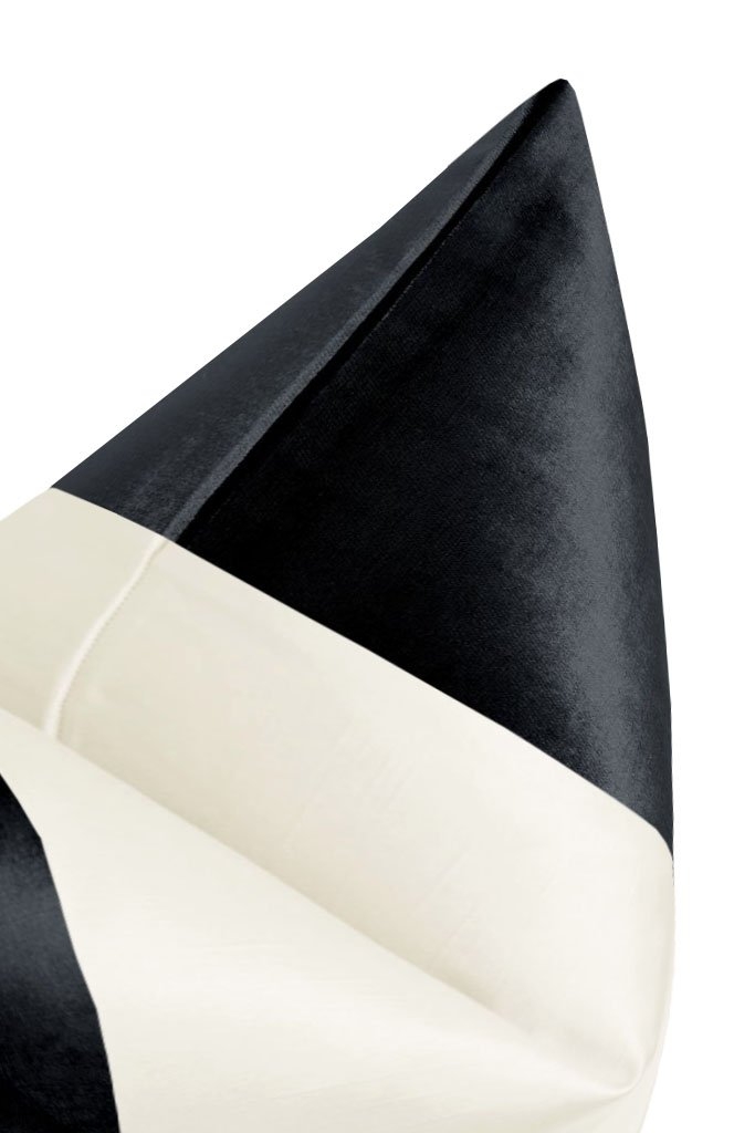 PANEL :: Faux Silk Velvet // Noir + off white - 20" X 20" - Image 2
