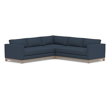 Jake Upholstered 3-Piece L-Shaped Corner Sectional 2x1, Bench Cushion, with Wood Legs, Polyester Wrapped Cushions, Brushed Crossweave Navy - Image 0