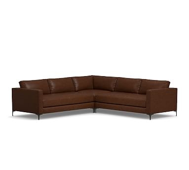 Jake Leather 3-Piece L-Shaped Corner Sectional with Bronze Legs, Down Blend Wrapped Cushions, Leather Legacy Chocolate - Image 2