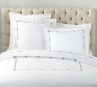Emilia Embroidered Organic Percale Duvet Cover, King/Cal. King, Midnight - Image 0