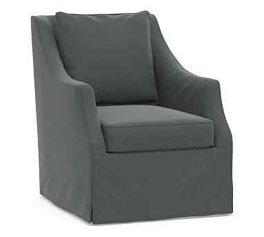 Avery Slope Arm Slipcovered Swivel Armchair, Polyester Wrapped Cushions, Performance Everydayvelvet(TM) Steel - Image 0
