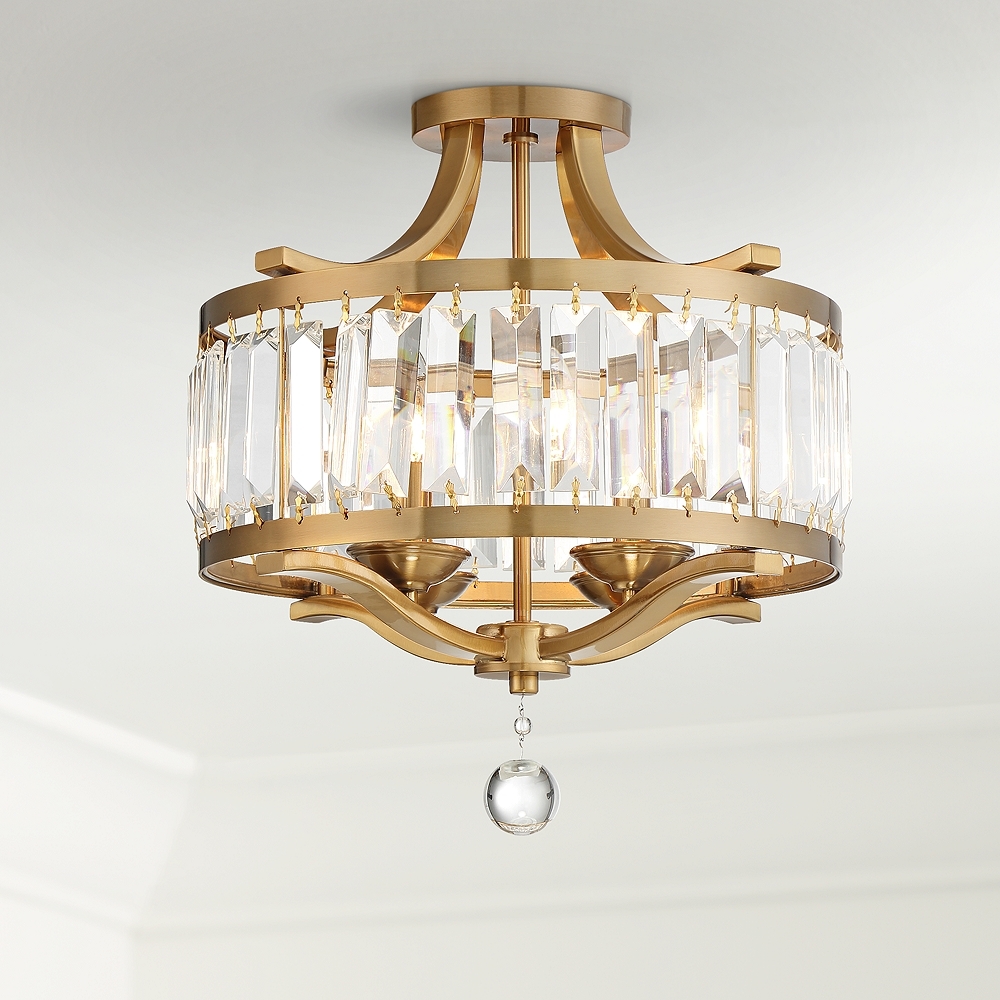 Possini Euro Design Prava 16 1/2" Brass and Crystal Ceiling Light - Image 0