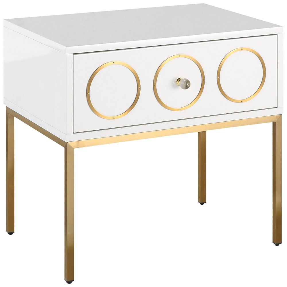 Ella High Gloss White Lacquer and Brushed Gold Side Table - Style # 34P16 - Image 0