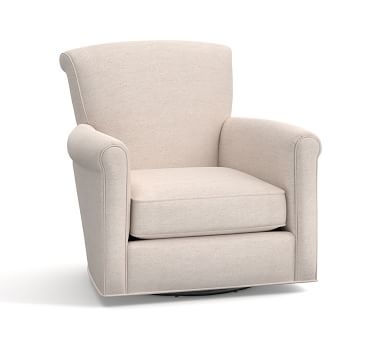 Irving Roll Arm Upholstered Swivel Armchair without Nailheads, Polyester Wrapped Cushions, Textured Twill Khaki - Image 2