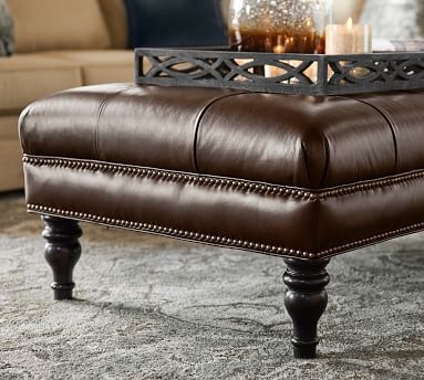 Martin Tufted Leather Small Rectangular Ottoman 42", Legacy Taupe - Image 2