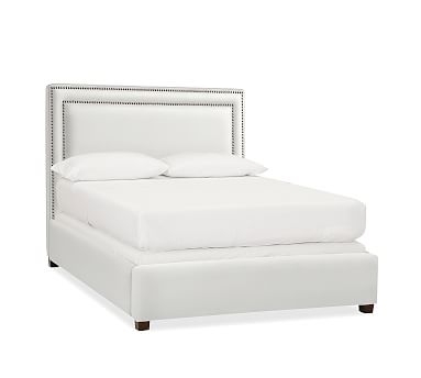 Tamsen Square Upholstered King Bed with Bronze Nailhead, Performance Everydaylinen(TM) by Crypton(R) Home Ivory - Image 2