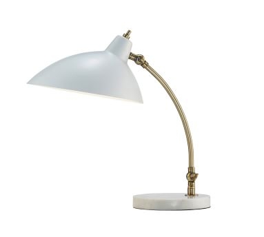 Cardinal Task Lamp, Antique Brass; White - Image 1
