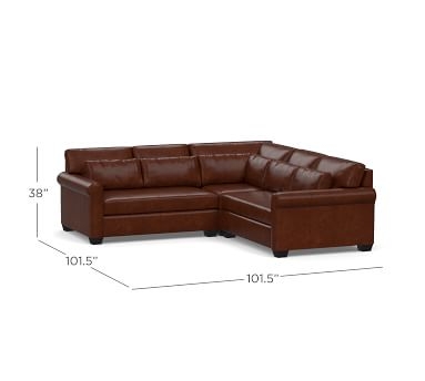 York Roll Arm Leather Deep Seat 3-Piece L-Shaped Corner Sectional with Bench Cushion, Polyester Wrapped Cushions, Statesville Espresso - Image 1