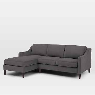 Paidge Set 2: Right Arm Loveseat, Left Arm Chaise, Linen Weave, Steel Gray, Down, Cone Chocolate - Image 0