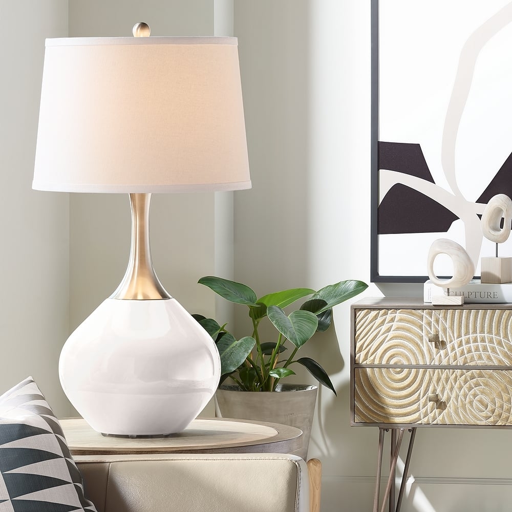 Color Plus Spencer Nickel 31" Modern Glass Smart White Table Lamp - Image 0