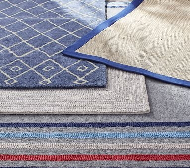 Chenille Jute Thick Solid Border Rug, Navy, 5x8' - Image 1