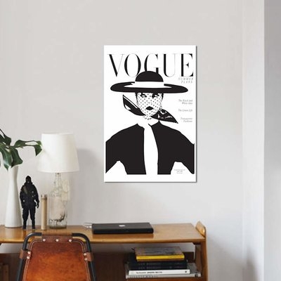 'Vintage Vogue Cover, Black and White Fashion Print' Textual Art on Canvas - Image 0
