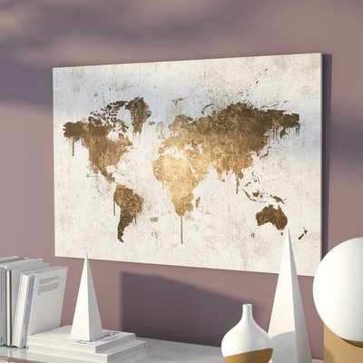 Mapamundi White Gold Maps Art - Picture Frame Graphic Art Print on Canvas - Image 0