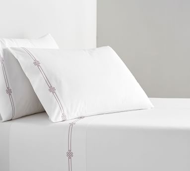 Emilia Embroidered Organic Percale Sheet Set, Queen, Sea Glass - Image 3