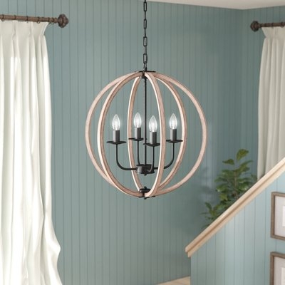 Pruneda 4 - Light Candle Style Globe Chandelier with Wood Accents - Image 0